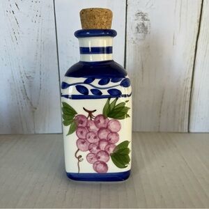 GKAO Blue White Bottle Cork Stopper Hand Painted Grapes & Pears 5.25"h X 2" Dia.